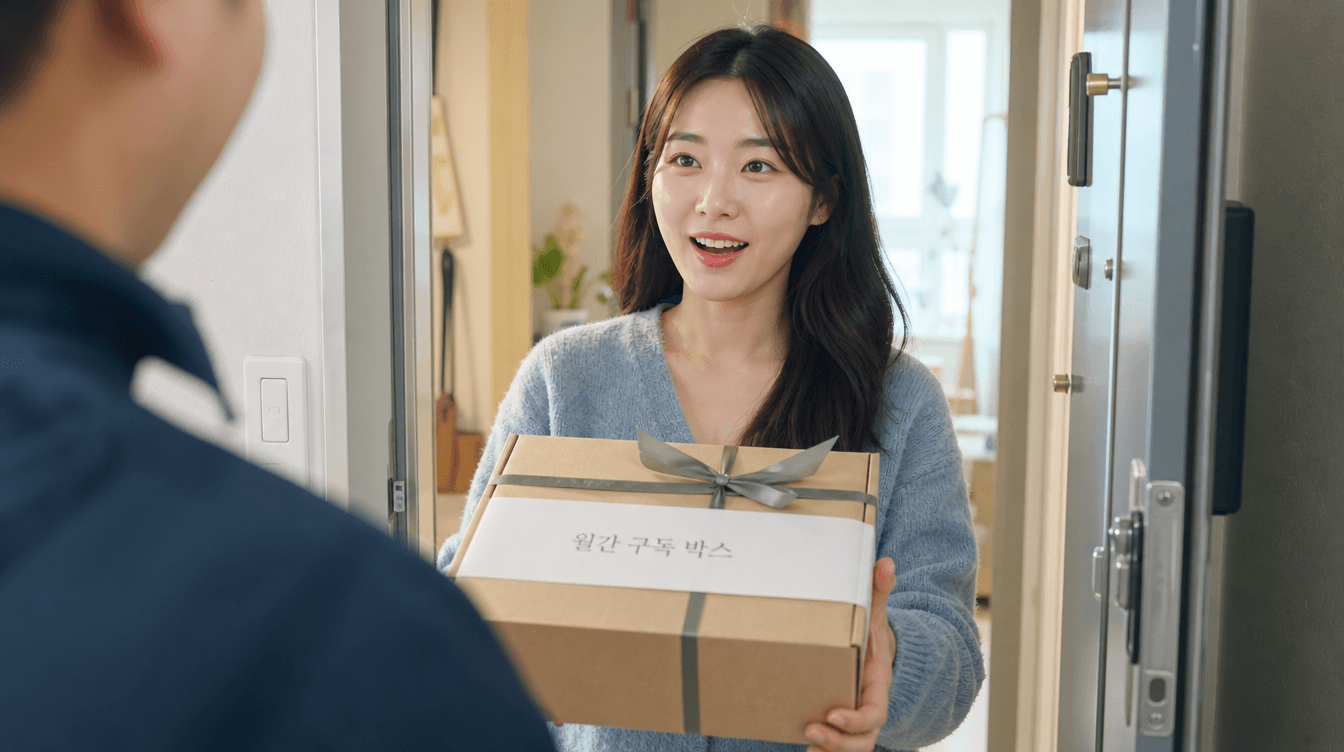 정기 구독 패키지를 받아 든 손님