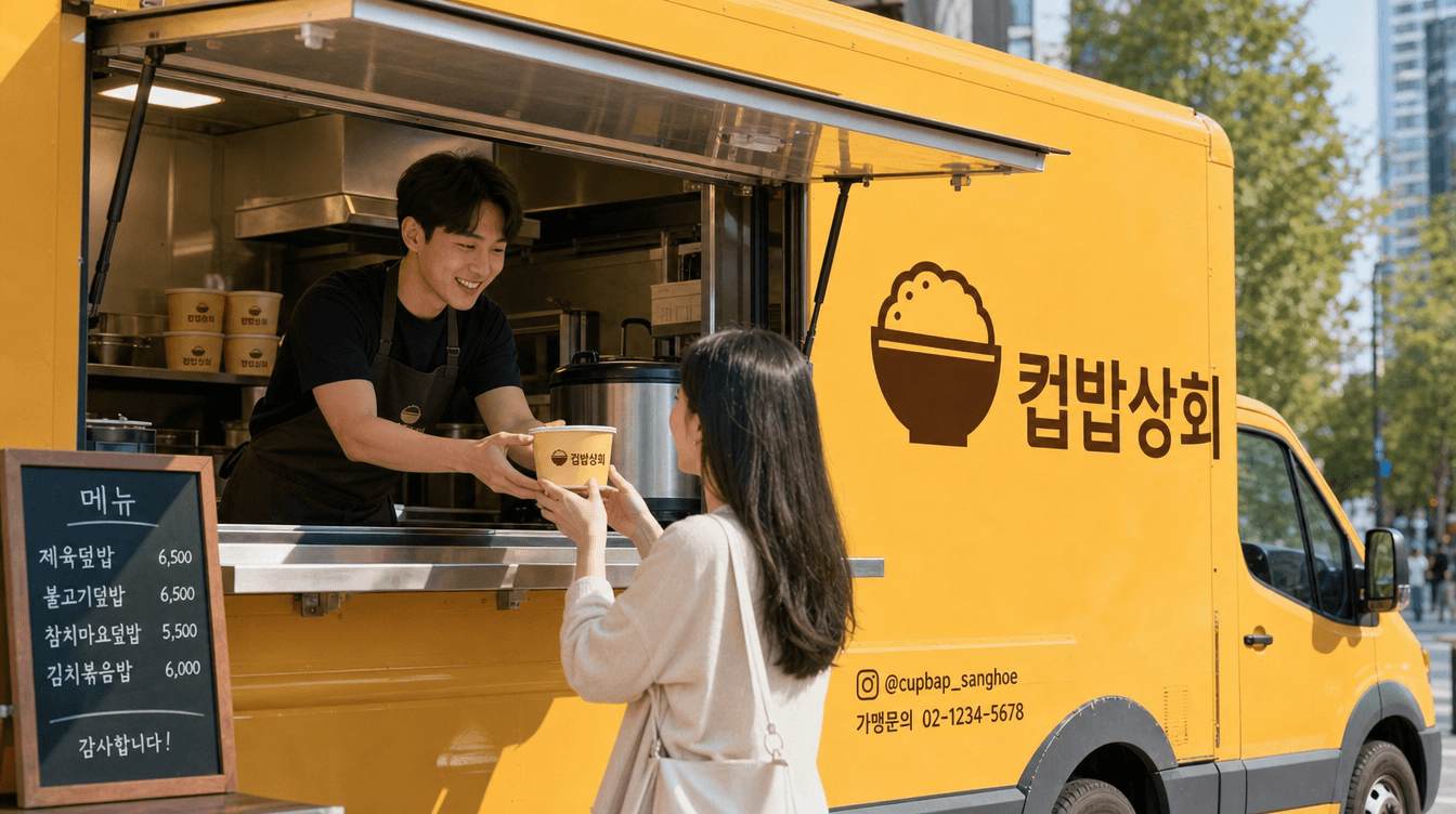 푸드트럭에서 손님 주문을 받는 모습