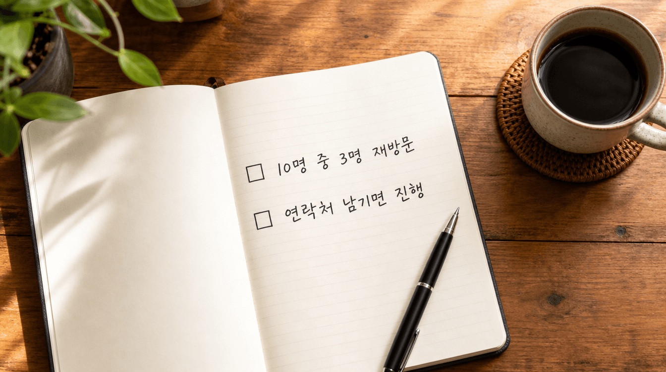 노트에 손으로 적은 창업 테스트 판단 기준