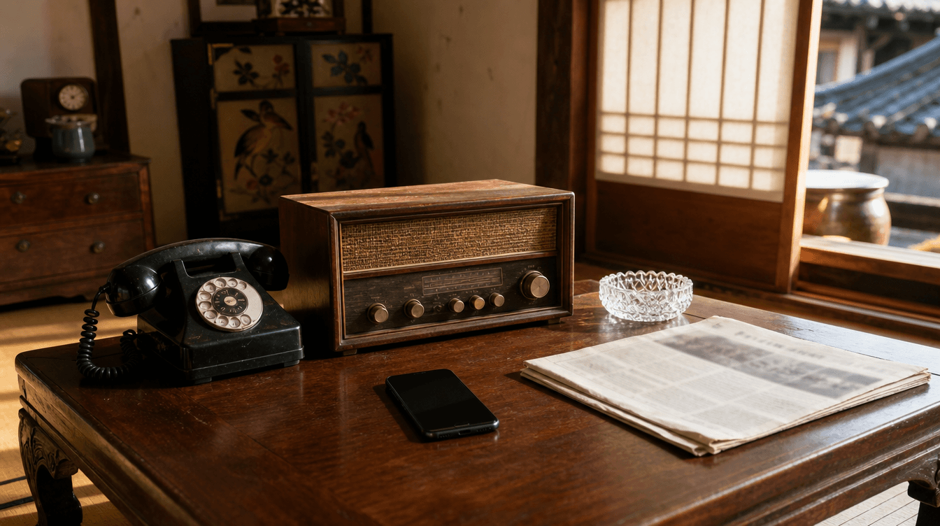 1960년대 방에 놓인 스마트폰