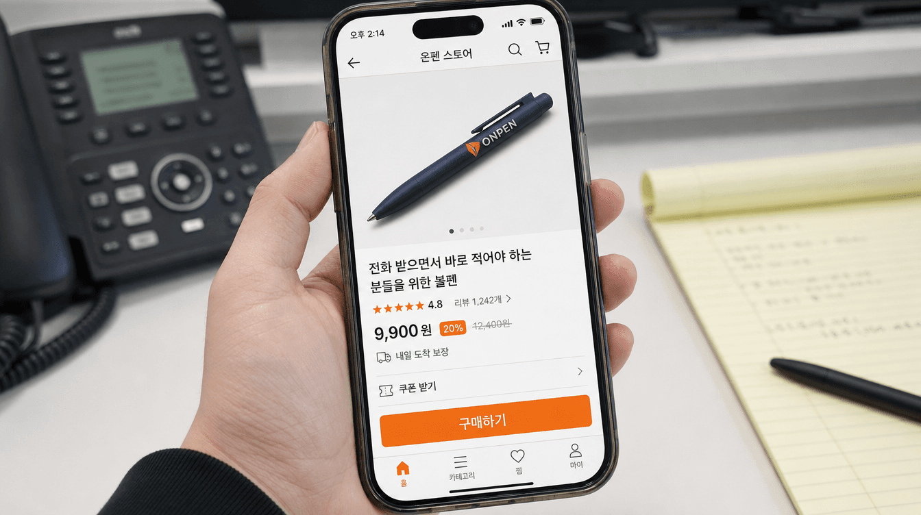 전화 응대용으로 알린 볼펜 광고 화면