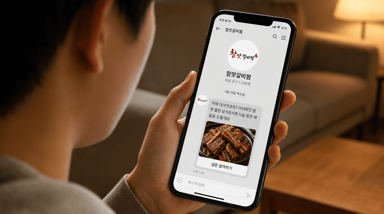 가게 카카오톡 채널에서 보낸 설문 요청 메시지 화면
