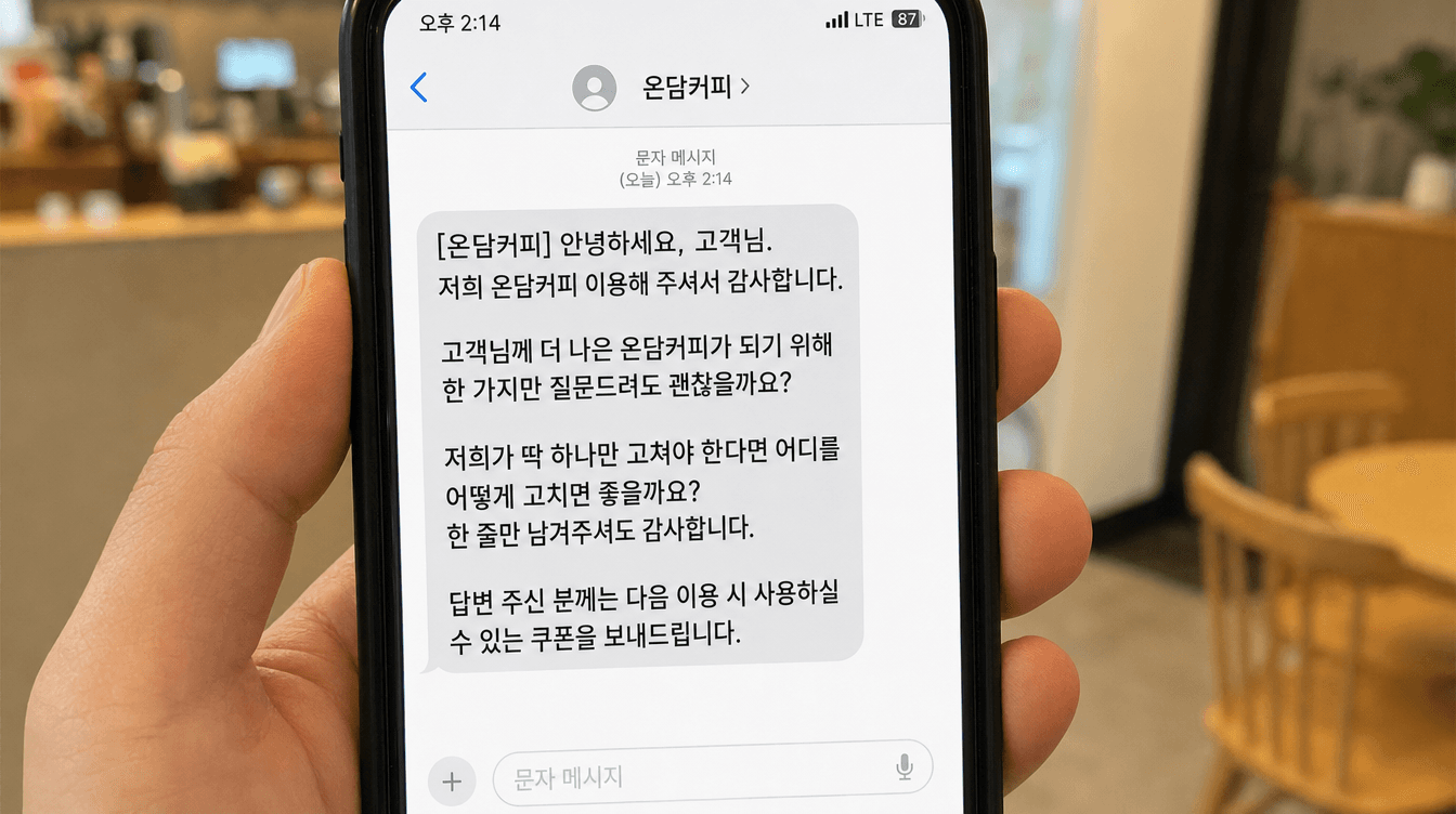 손님에게 보낸 개선 의견 요청 문자